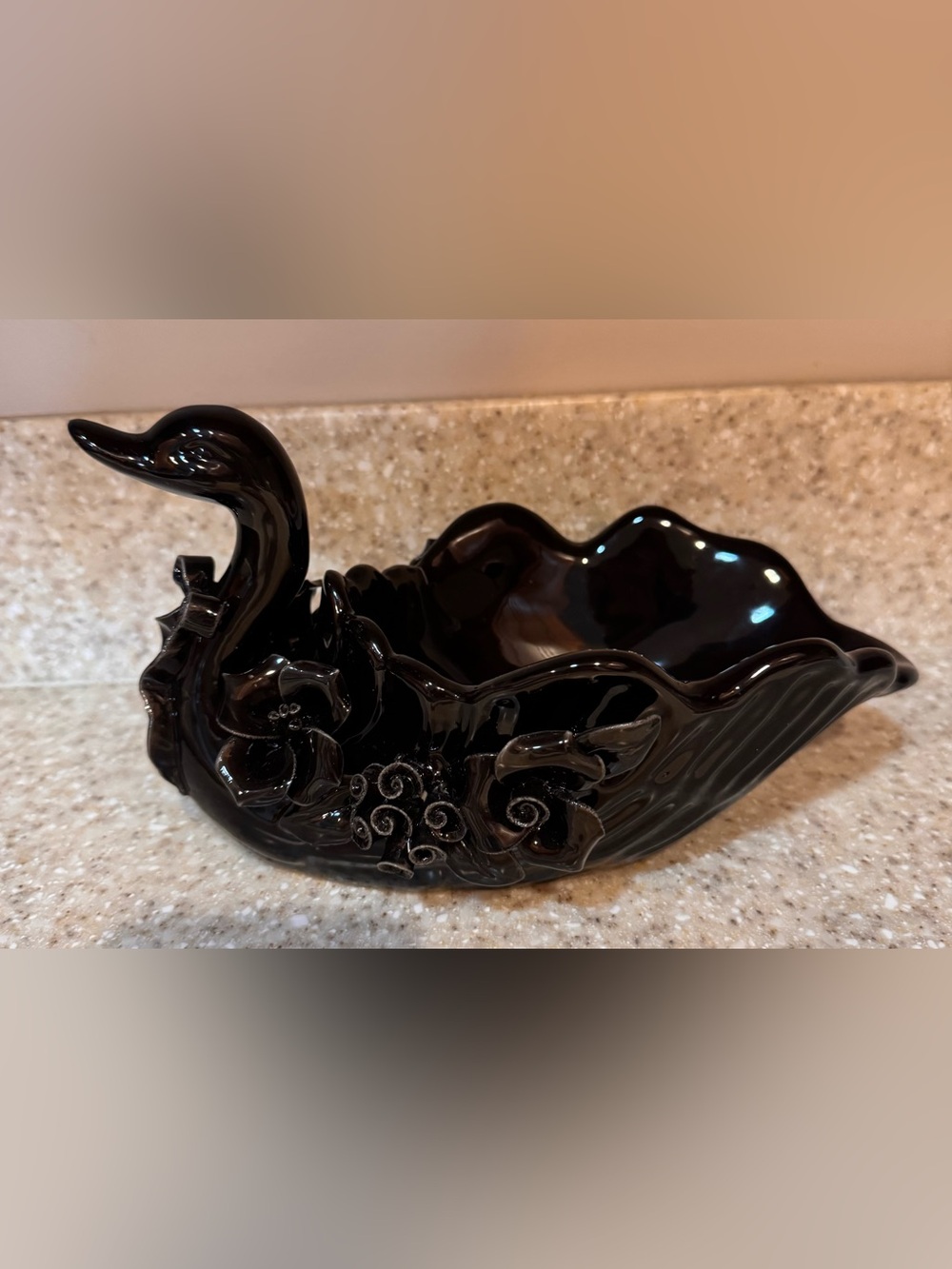Potter’s Studio Black Ceramic Swan with Roses